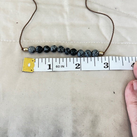 Snowflake Obsidian, round stone choker/necklace on brown cord w/lobster clasp - Picture 8 of 15